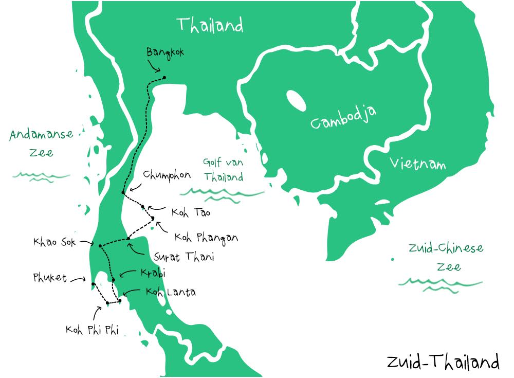 route zuid-thailand